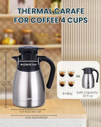 GiNT 34Oz Thermal Coffee Carafe, Insulated Stainless Steel Coffee Carafes for Keeping Hot/Double Walled Vacuum Coffee Carafe (Silver, 1L) - Image 4