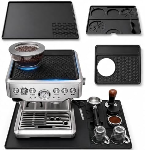 3-in-1 Silicone Mat for Breville Espresso Machine 870/880: Coffee Bar Mat + Top Mat + Tamping Mat – Food-Grade Silicone, Waterproof, Non-Slip, Heat-Resistant, Breville Espresso Machine Accessories by Unknown