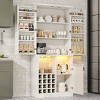 kepptory 72" Tall Wine Bar Cabinet with LED Light, Farmhouse Kitchen Pantry Storage Cabinet with 16 Wine Racks & Glass Holders, Liquor Cabinet for Dining Room Living Room, White - Image 6