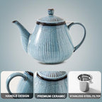 HVH 40 oz Porcelain Teapot with Stainless Steel Infuser, Ceramic Tea pot with Infuser for Loose Tea, Enough For 6 Cups, Striped Series (Wabi sabi) - Image 6