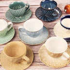 Coffee Mugs Set, 6.8 oz, Ceramic Tea Cup with saucer, Espresso Cups 8-piece, Stackable Cups, for Latte,Hot Tea,Cappuccino, Mocha, Cocoa, dishwasher & microwave safe, Azure blue - Image 6