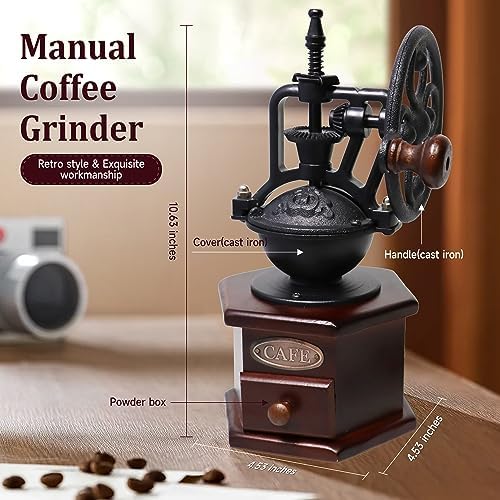 Manual Coffee Grinder Vintage Wooden Coffee Bean Grinder Hand Grinder Roller Antique Coffee Mill for Making Mesh Coffee Classic French Press for Decoration (Hexagon) - Image 5