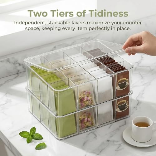 16 Compartment Acrylic Tea Bag Organizer with Lid (2 Pack) - Image 3