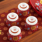 Chinese Tea Set Traditiona, Chinese Wedding Tea Ceremony Set Red Ceramic Double Happiness Decorations with 1 Tea Pot & 6 Tea Cups for Newlyweds and Friends - Image 6