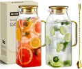 2 Pack 2.2 Liter/75 oz Square Classic Stripes Glass Pitcher with Lid, Gold by Unknown