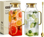 2 Pack 2.2 Liter/75 oz Square Classic Stripes Glass Pitcher with Lid, Gold by Unknown