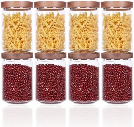 SAIOOL Stackable Kitchen Canisters Set of 8,High Borosilicate Glass Cylinder Airtight Food Storage, sort out the tea, flour, candies, grain easily and clearly by SAIOOL