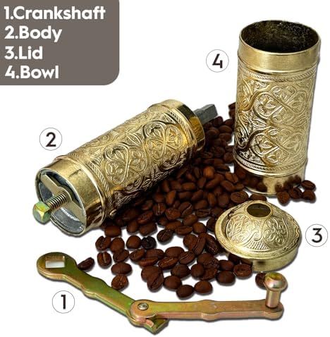 Handmade Turkish Pepper & Coffee Grinder, Refillable Turkish Spice Mill with Adjustable Coarseness, Manual Coffee Mill with Handle, Coffee Grinder Metal with Hand Crank 22 cm-8.66 inch (Yellow) - Image 5
