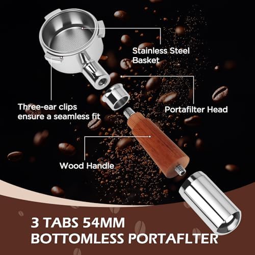 Cozary 54 mm Bottomless Portafilter with 3 Ears, Bottomless Portafilter for Breville Espresso Machines 870/878/880, Stainless Steel Portafilter, Wooden Handle, Suitable for Use at Home, Cafés and - Image 5