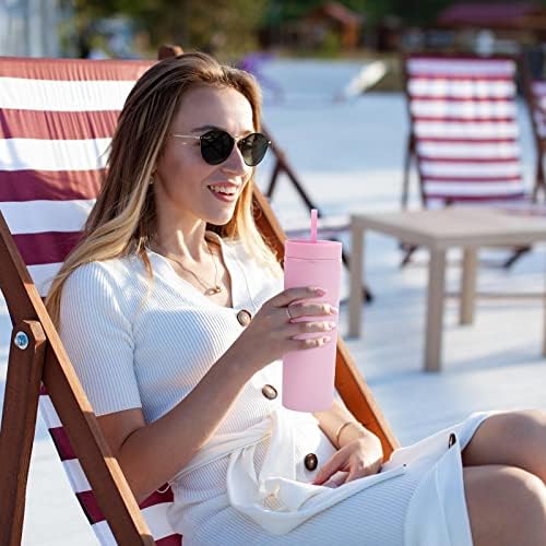 Volhoply 20oz Tumbler with Lid and Straw 8 Pack,Double Wall Clear Plastic Skinny Tumblers Bulk,Reusable Travel Cute Coffee Mug,Acrylic Water Cups With Straw Cleaner for Drinks,Party,Gifts(Pink,8 Set - Image 6