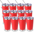 Volhoply 20oz Stainless Steel Tumbler with Lid and Straw Bulk 12 Pack,Double Wall Insulated Travel Iced Coffee Mug Fits Cup Holder,Powder Coated Cups for Hot/Cold Drinks,Gifts for Women（Red,12 Set） by LiveFully%EF%BC%8CDrinkFreely%E2%80%94KeepGoingwithVolhoply%EF%BC%81