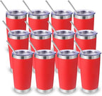 Volhoply 20oz Stainless Steel Tumbler with Lid and Straw Bulk 12 Pack,Double Wall Insulated Travel Iced Coffee Mug Fits Cup Holder,Powder Coated Cups for Hot/Cold Drinks,Gifts for Women（Red,12 Set） by LiveFully%EF%BC%8CDrinkFreely%E2%80%94KeepGoingwithVolhoply%EF%BC%81