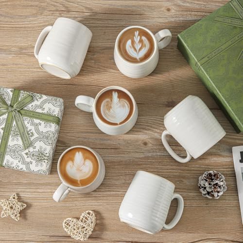HASENSE Coffee Mugs Set of 6, 15 oz Ceramic Coffee Cups, Clay-Infused White - Image 6