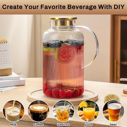 Buaic 2 PACK Glass Pitcher with Lid, 100 oz/ 3L Glass Water Pitcher - Image 5