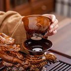 Ceramic Teapot with Infuser Semi Automatic Tea Set Magic Teapot with 8 cups Gradient Color (Yellow Dragon- B) - Image 5