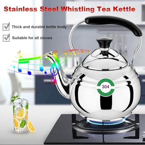 Whistling Tea Kettle, Food Grade Stainless Steel Tea kettle for Stove Top with Ergonomic Handle for Gas, Induction, Electric Stove Tops(9,1.5L) - Image 3