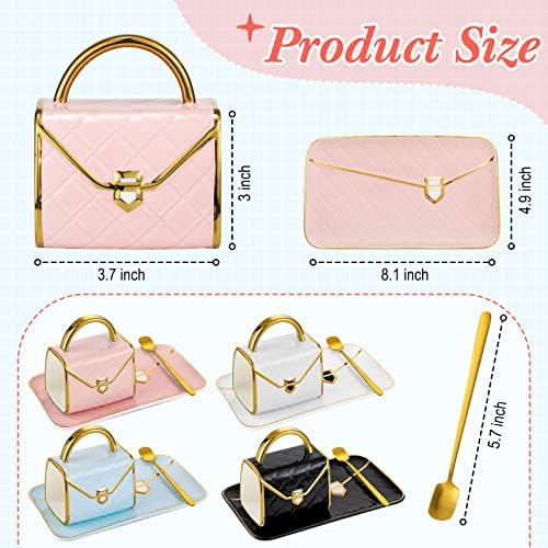 Sliner Set of 4 Handbag Coffee Mug with Saucer Purse Tea Cup Set,Classic - Image 2