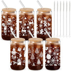 6 Pack Christmas Glass Cups Gifts, 16 oz Xmas Glass Tumbler, Fresh Style by Acellegic
