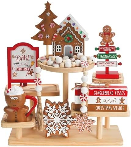 Gingerbread Christmas Decorations 8 PCS Tiered Tray Decor Set by SYNCVIBE