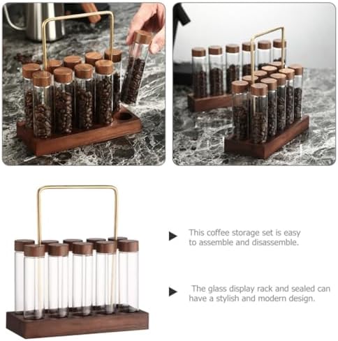Glass Coffee Bean Storage Tube and Threaded Lid with Wooden Stand Display - Image 7