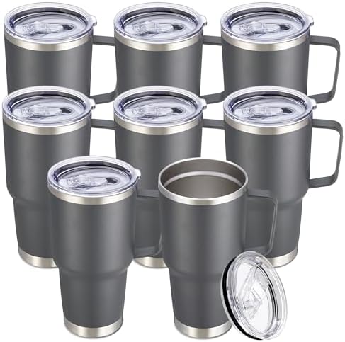 30 oz Stainless Steel Tumblers Bulk with Handle and Lid, 8 Pack by CoolYoleb