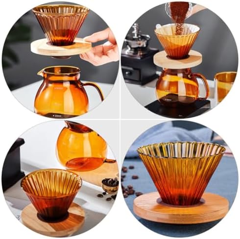 Healifty Reusable Coffee Filter Cone with High Borosilicate Glass and Wood Handle, Easy to Clean and Sturdy Coffee Accessory for Kitchen the Road Use - Image 3