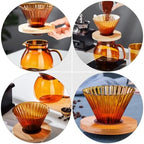 Healifty Reusable Coffee Filter Cone with High Borosilicate Glass and Wood Handle, Easy to Clean and Sturdy Coffee Accessory for Kitchen the Road Use - Image 3