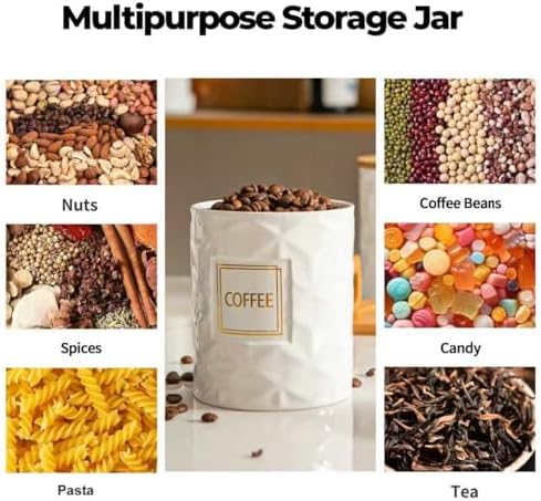 Set of 3 Ceramic Canisters for Sugar Coffee Tea with Tray, White Airtight Food Storage Jars with Wood Lids, Kitchen Counter Storage Containers - 23oz - Image 4