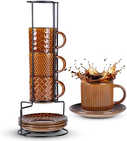 GBhome 6 OZ Coffee Mugs with Saucer and Stand, Ceramic Espresso Coffee Cup by GBhome
