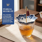 Ceramic Tea Strainer for Loose Leaf Tea, Umbrella Shape Porcelain Tea Filter with Drip Base, Reusable Fine Mesh Tea Infuser for Mug Cup and Teapot (Blue) - Image 5