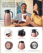 70 oz Thermal Coffee Carafe for keeping hot, Updated Carafe for hot liquid, Airpot Insulated Stainless Steel Vacuum Thermal Pot for Coffee, Hot Water,Keep Hot 12 Hours (pink+pink) - Image 5