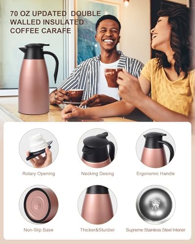 70 oz Thermal Coffee Carafe for keeping hot, Updated Carafe for hot liquid, Airpot Insulated Stainless Steel Vacuum Thermal Pot for Coffee, Hot Water,Keep Hot 12 Hours (pink+pink) - Image 5
