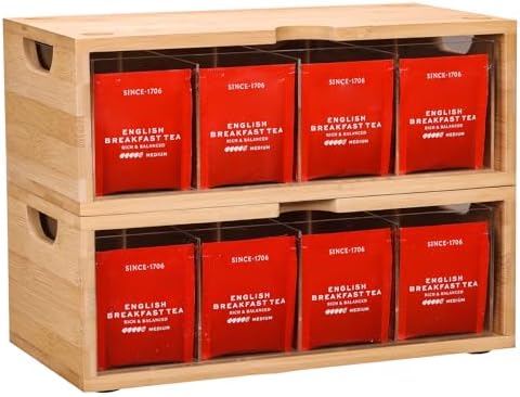 Bamboo Stackable Tea Bag Organizer, 2-Piece by EVERBBKING