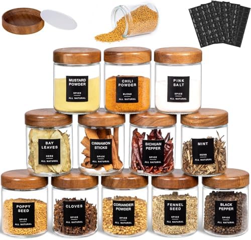 Yangbaga Glass Spice Containers for Kitchen: 12P 8oz Dishwasher Safe Jars by Hanber