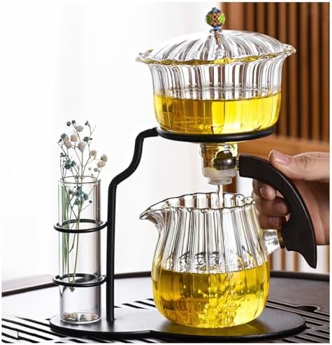 Lazy Kungfu Magnetic Tea Pot, Semi Automatic Glass Teapot, Lazy Kungfu Drip Teapot, Magnetic Attraction Water Rotating Cover Bowl Suitable for Home/Office Reception Tea Set by Miyxsin