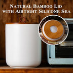 JOJUNO White Ceramic Canister 3 Piece with Airtight Bamboo Lid - Image 4