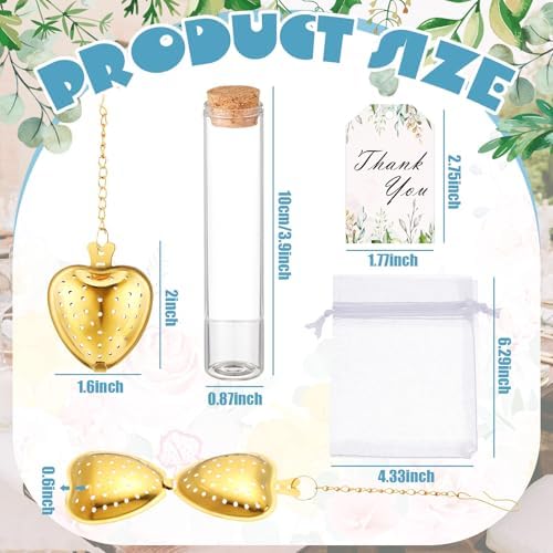 25 Sets Bridal Shower Tea Party Favors Bulk for Guests Include Heart Tea Infuser, Glass Jar, Thank You Gift Tag, Drawstring Organza Bag for Wedding Bridal Shower Souvenir Gift Party Supplies - Image 3