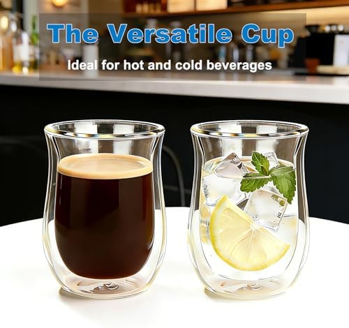 Easyworkz Double Walled Glass Coffee Mugs and Diego Stovetop Espresso Make 6Cup 10 oz - Image 5
