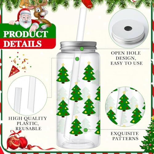 Skylety 30 Pcs Christmas Plastic Cups with Lids Straws 13.5 oz - Image 3