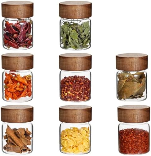 4 oz Glass Spice Mason Jars with Screw Wood Lid 8 pcs Airtight Small Glass Jars Seasoning Herb Containers Food Storage Canister for Sugar Coffee Bean Ground Pantry Cookies Salt (4oz(118ml)*8 pack) by Foyofly