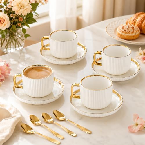 Ceramic Coffee Cup and Saucer Set, Set of 4 - Image 5