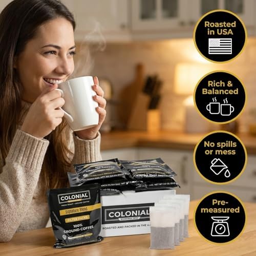 Colonial Coffee Ground Coffee Filter Portion Packs, 2 Ounce (Pack of 40), 100% Arabica Breakfast Blend Medium Roast, Gourmet Bulk Packets for 10-12 Cup Drip Maker - Image 7