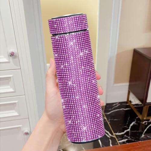 17 oz Bling Stainless Steel Water Bottle Rhinestone Vacuum Water Bottle Glitter Bottles Diamond Vacuum Flask Mug Gift Girls Women (500ml),Rose Red - Image 3