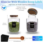 67 oz Glass Food Storage Jar with Wood Lids Spoon Set of 2,Glass Canister Borosilicate Glass Food Containers for Ground Coffee Beans Nut Pasta Sugar Candy Spice Rice Tea (2000ml/67oz-2 Pack) - Image 5