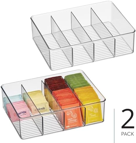 iDesign 4-Section Storage Bin for Tea Bags or Sweeteners in Pantry or Cabinet, Set of 2, Clear - Image 2