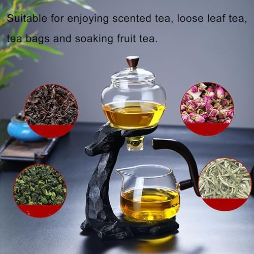 YUDIZWS Lazy Kungfu Drip Teapot,Heat Resistant Tea Set,Sturdy High Borosilicate Glass Teapot,Magnetic Water Diversion Semi-Automatic Teapot Set Magic Tea Set, Black Deer Tea se - Image 3