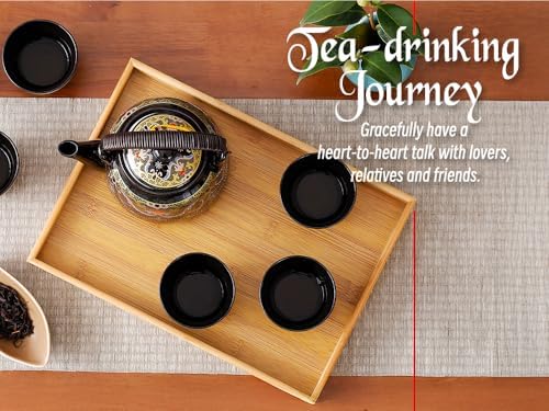 Japanese Tea Set for Adults, Japanese Teapot Set with 1 Teapot (32oz/920ml), 6 Tea cups (4.5oz/130ml), 1 Tea Tray, 1 Stainless Infuser, Kiln altered glaze Porcelain tea set (Jeweled Necklace) - Image 3