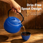 Cast Iron Teapot Set with 2 Cups, 34 oz (1000 ml) Japanese Tea Pot with Infuser for Loose Leaf Tea, Enamel Interior, Stovetop Compatible, Complete Tea Gift Set for Tea Lovers, Blue - Image 7