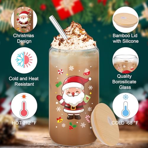 12 Pack Christmas Glass Cups Gifts, 16 oz Xmas Glass Tumbler, Classic Style - Image 4