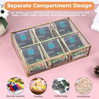 Gold Glass Tea Bag Organizer, Tea bag Storage Glass Box (6 Compartments) - Image 3